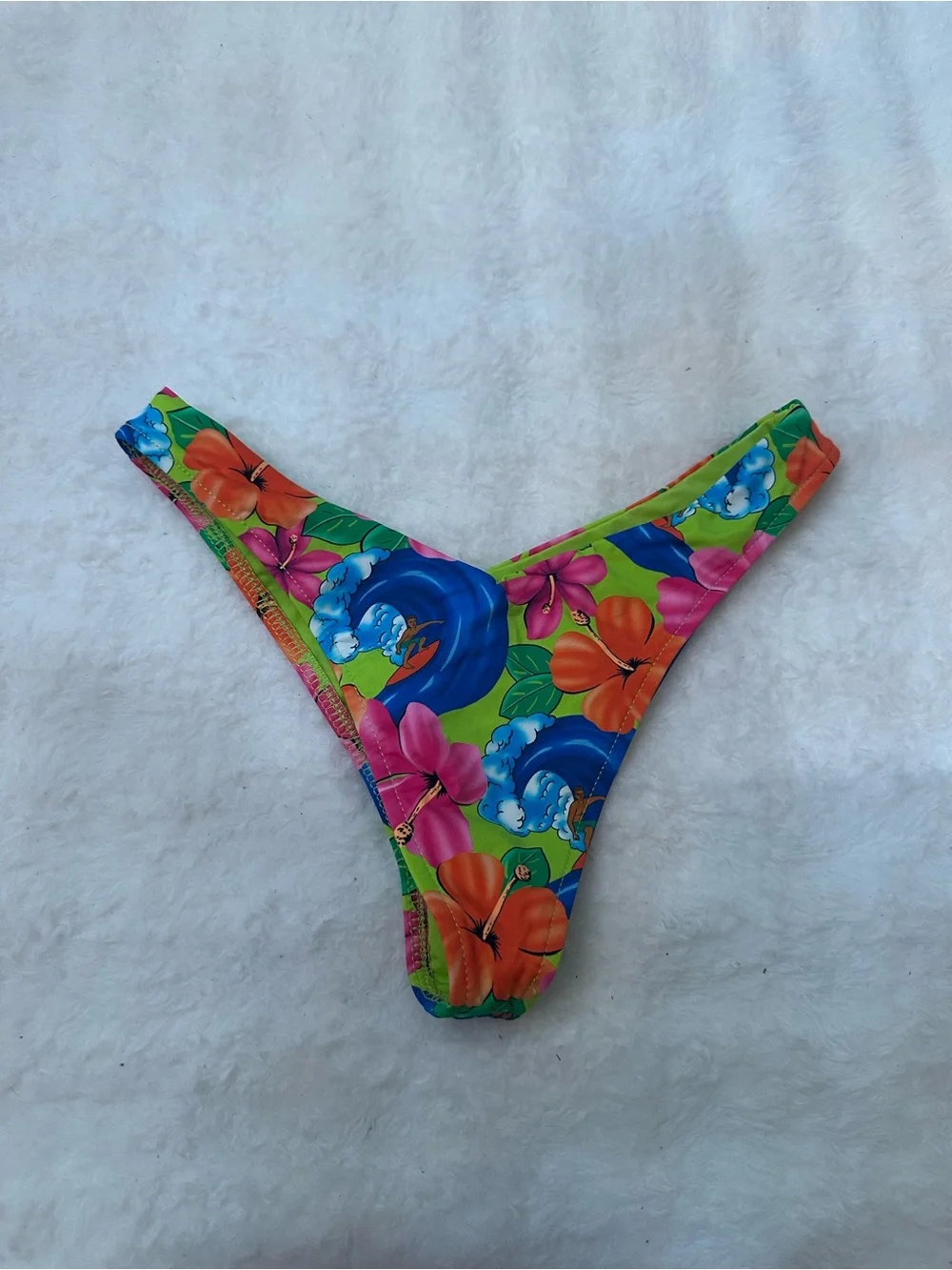 New! Frankie's Bikinis neon surfer Floral High-Cut Bikini Bottom XS 39321